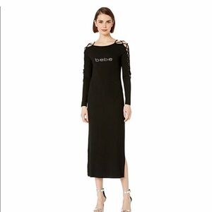 Bebe Swarovski Black Long Sleeve Cutout Dress